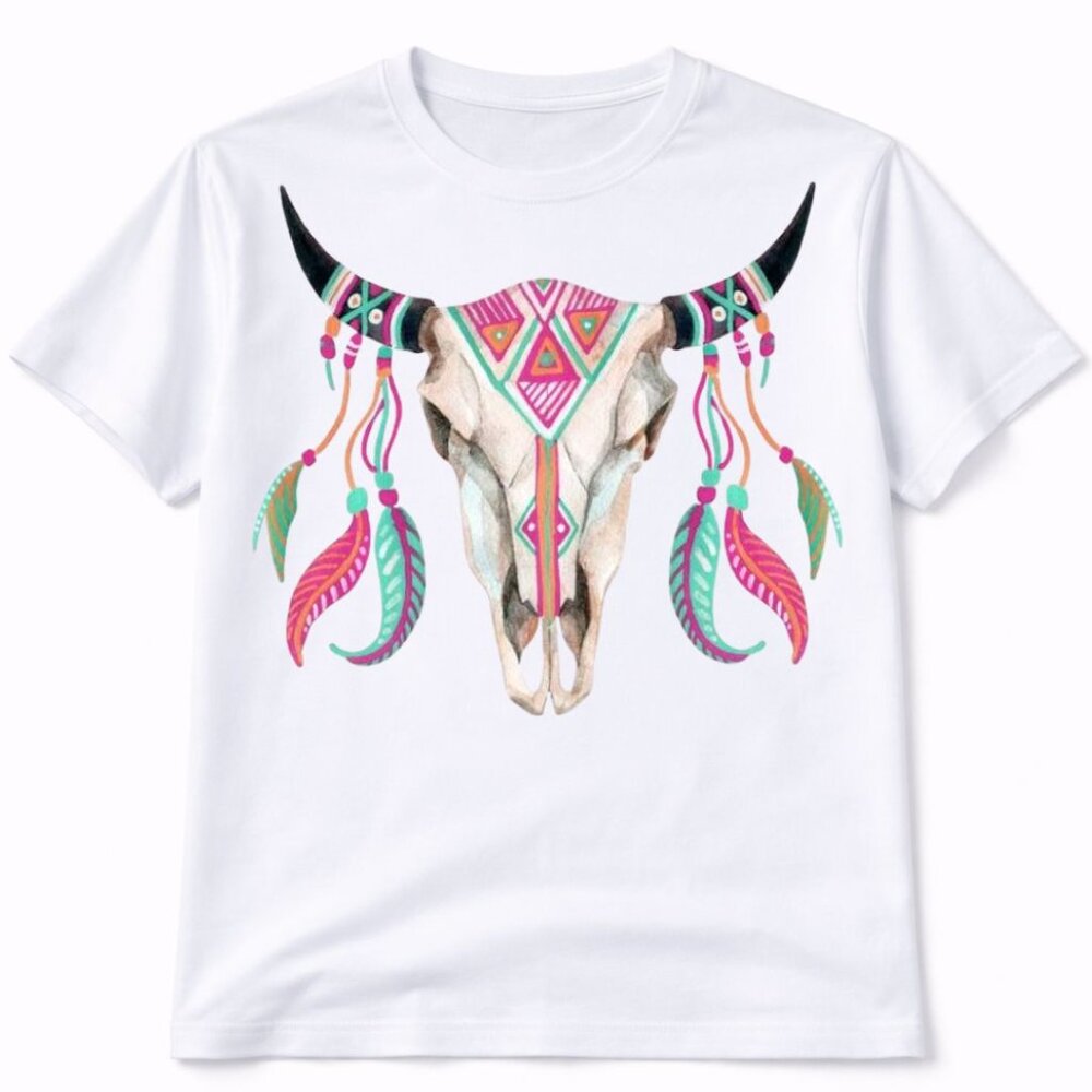 Bull Skull Western Graphic T Shirt Trendy Boutique Style Tee Womens Gifts White